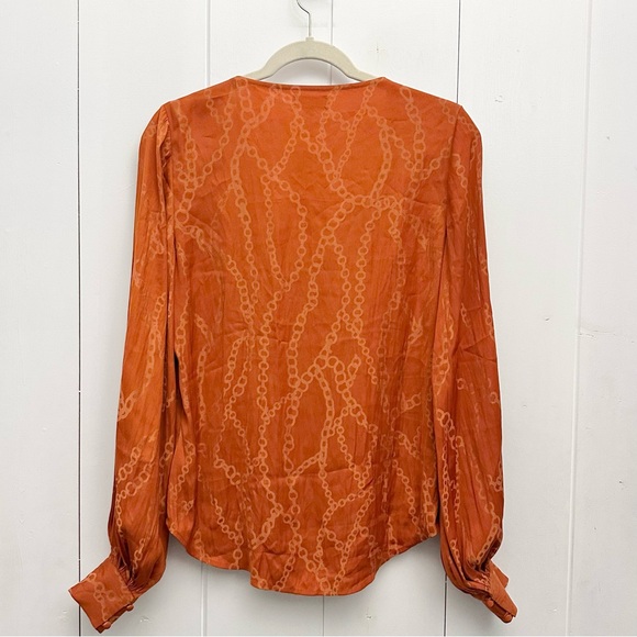 L’AGENCE Chain Print Blouson Sleeve Button Front Blouse In Rust Size Small - Picture 2 of 5